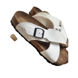 Birkenstock White Vegan Leather Cross Strap Slide Sandals Size 38